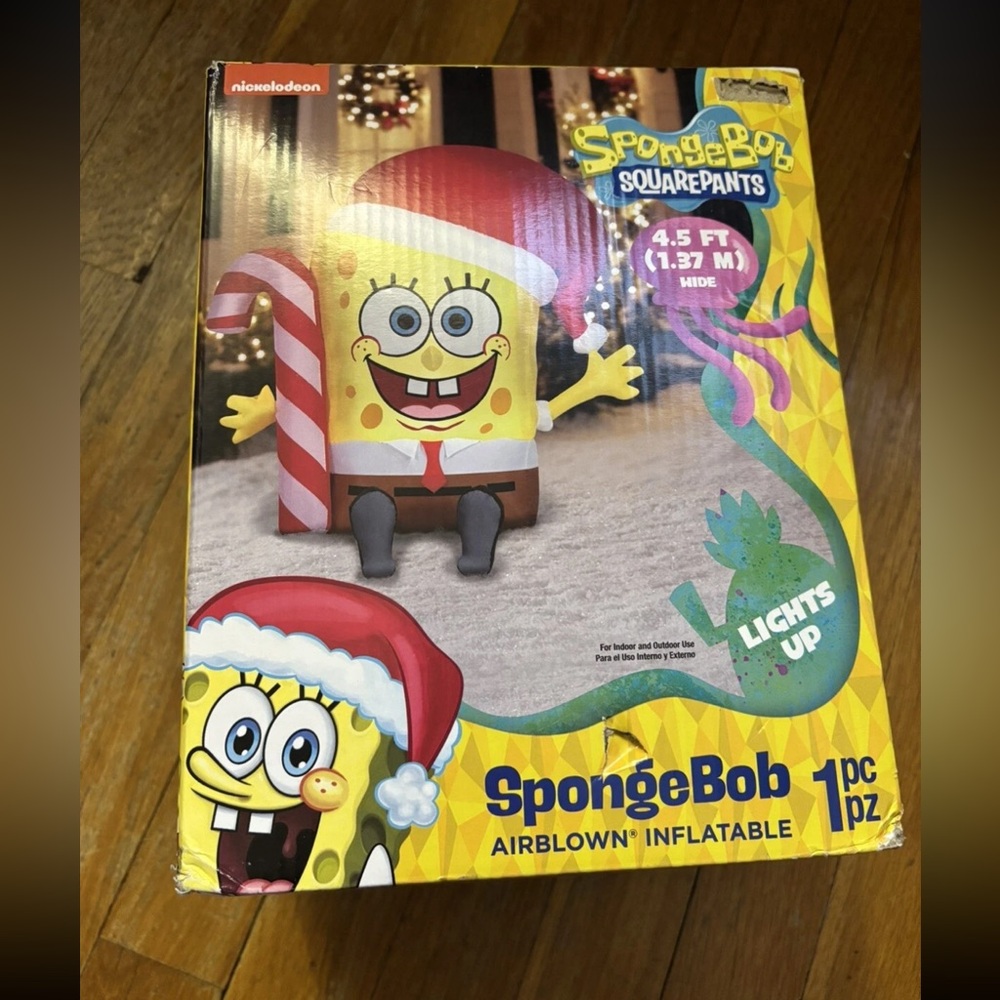 Spongebob with Candy Cane Airblown Inflatable Christmas Yard Decor 4.5 Feet